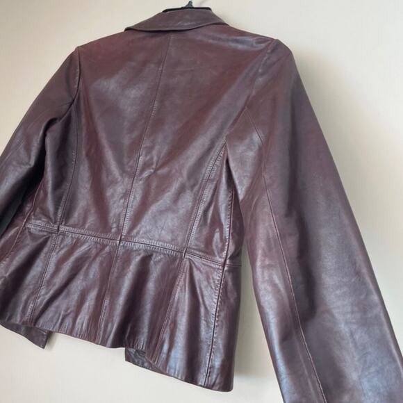 Y2K 90’s CHEVIGNON TRUCKER JACKET BLAZER COW GRAIN LEATHER MAROON SZ L VERSATILE - Picture 10 of 16